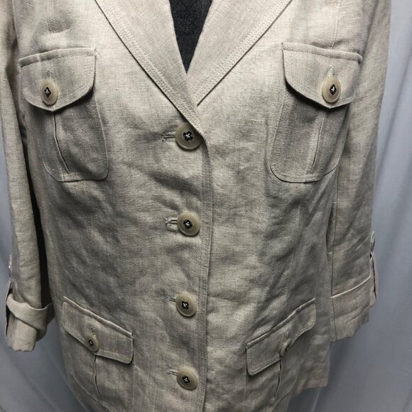 Studio Works Jacket Womens Size Medium Light Tan Linen Lined Safari Office - Picture 3 of 7